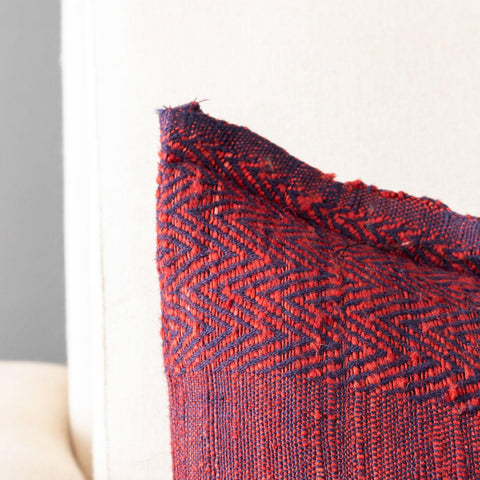 Upcycled Red & Blue Wool & Silk Cushion Cover - 12x12 - Eyaas