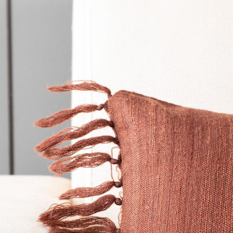 Upcycled Wool & Silk 12x12 Cushion Cover, Chocolate Brown - Eyaas