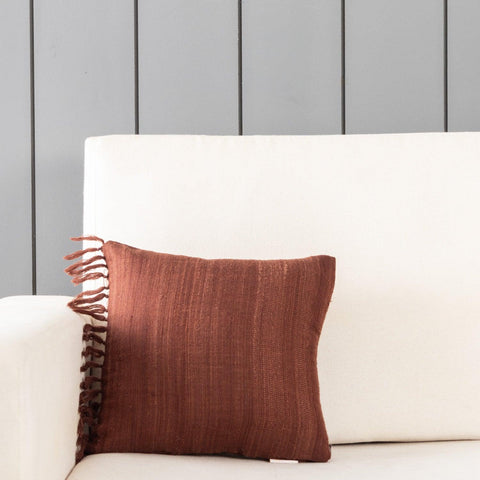 Upcycled Wool & Silk 12x12 Cushion Cover, Chocolate Brown - Eyaas