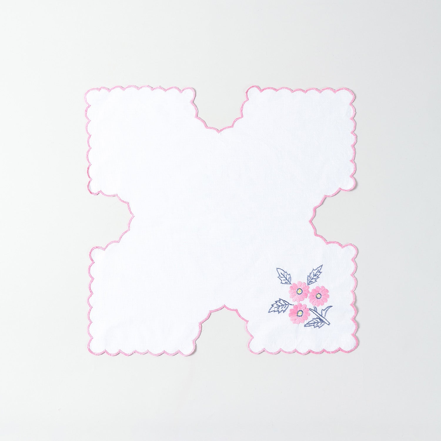 Daisies Embroidered Cotton Food Wrapper Set of 2, Pink & Blue