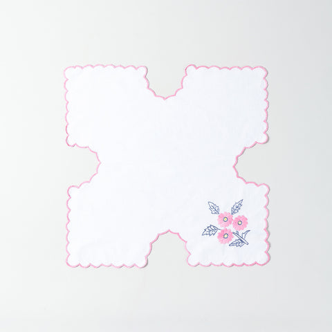 Daisies Embroidered Cotton Food Wrapper Set of 2, Pink & Blue
