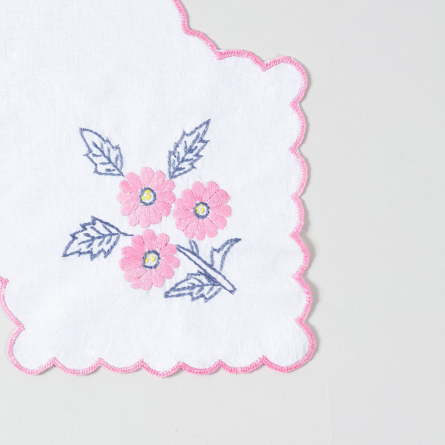 Daisies Embroidered Cotton Food Wrapper Set of 2, Pink & Blue