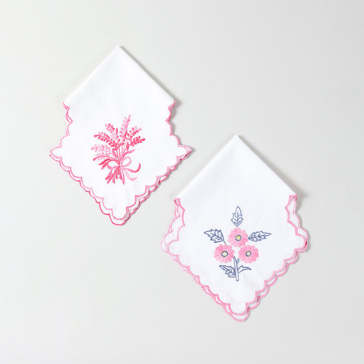 Daisies Embroidered Cotton Food Wrapper Set of 2, Pink & Blue