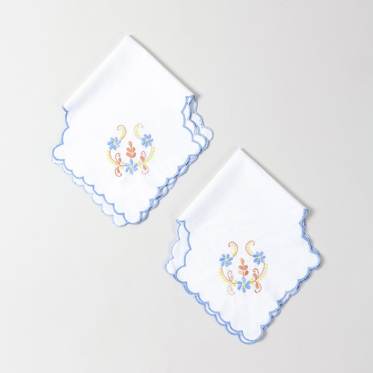 Blue Floral Trio Embroidered Cotton Food Wrapper Set of 2