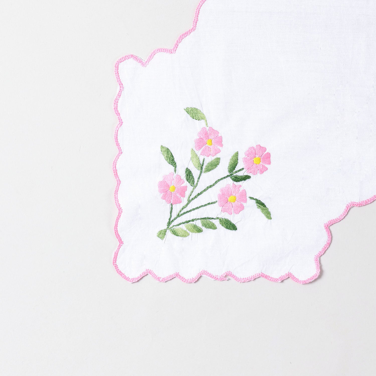 Pink Daisies Embroidered Chapati Cloth Set of 2