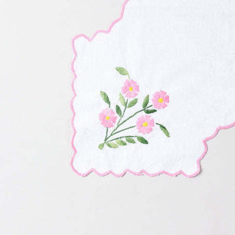 Pink Daisies Embroidered Chapati Cloth Set of 2