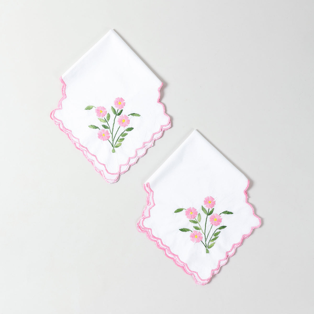 Pink Daisies Embroidered Chapati Cloth Set of 2