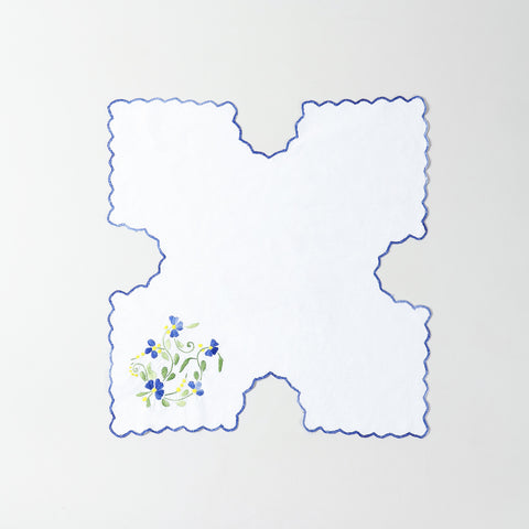 Blue Cornflower Embroidered Chapati Cloth Set of 2