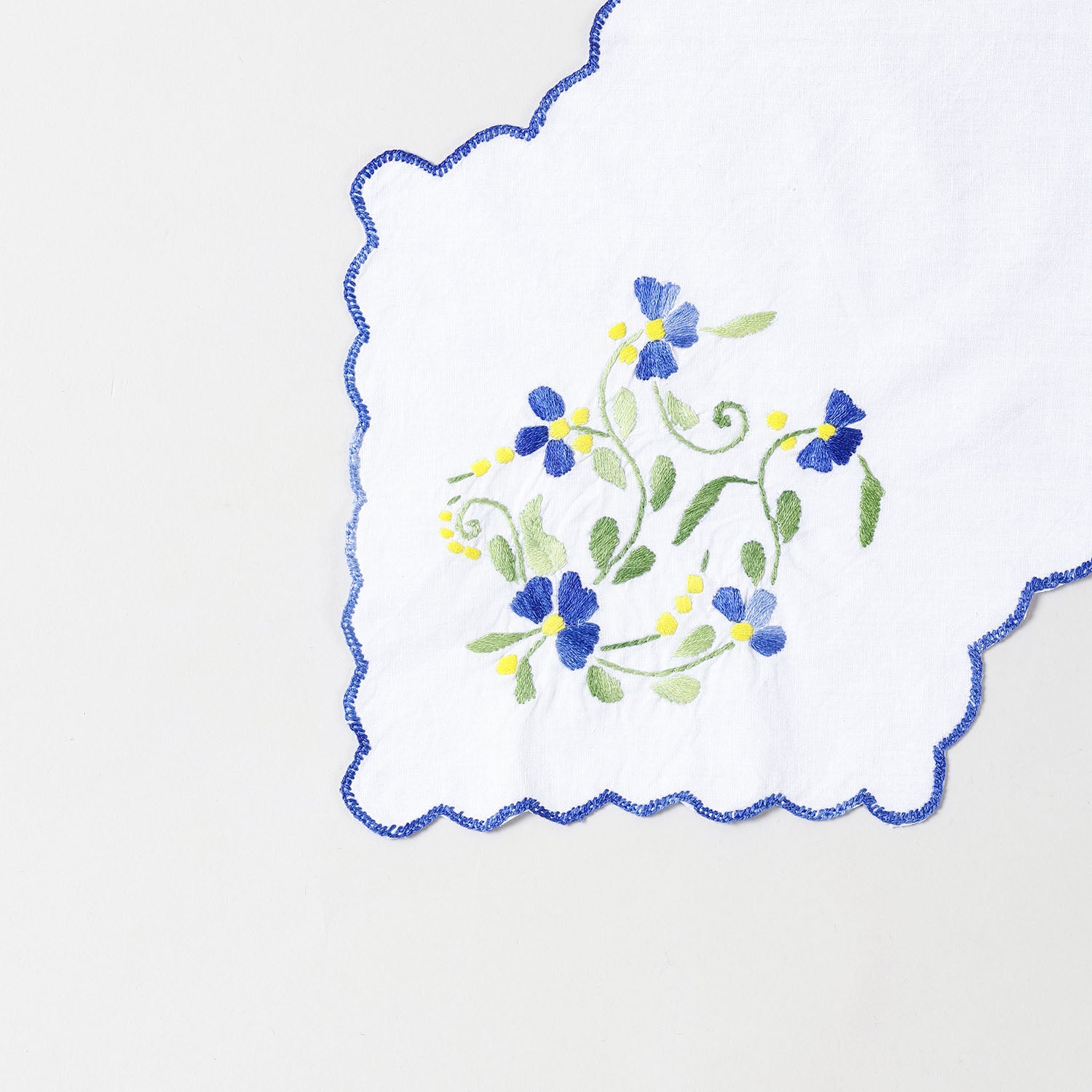 Blue Cornflower Embroidered Chapati Cloth Set of 2