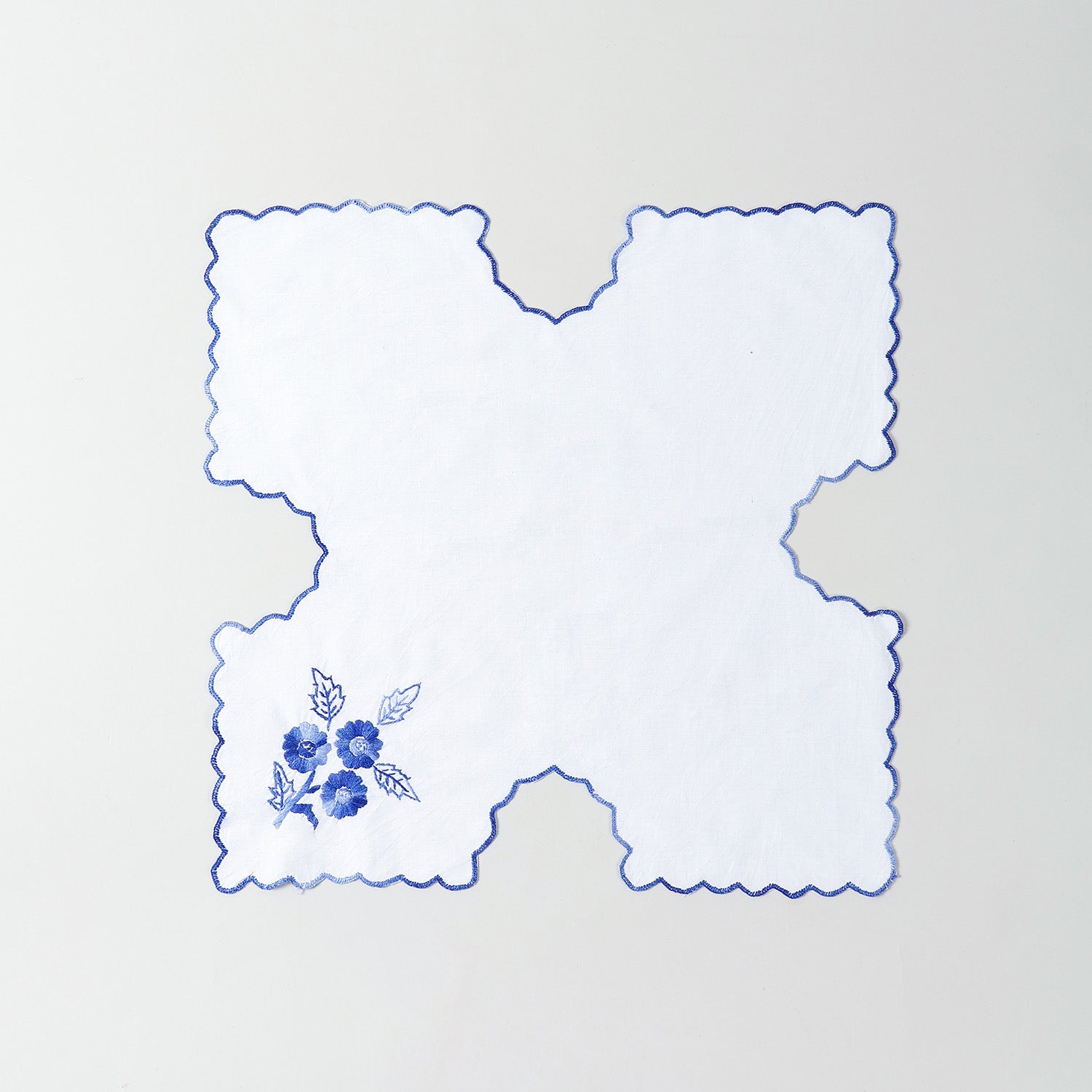 Blue Cornflower Embroidered Chapati Cloth Set of 2