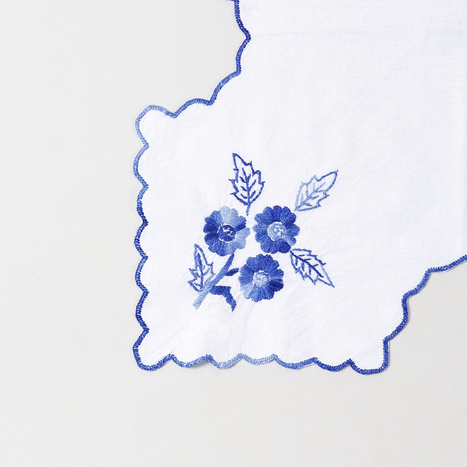 Blue Cornflower Embroidered Chapati Cloth Set of 2