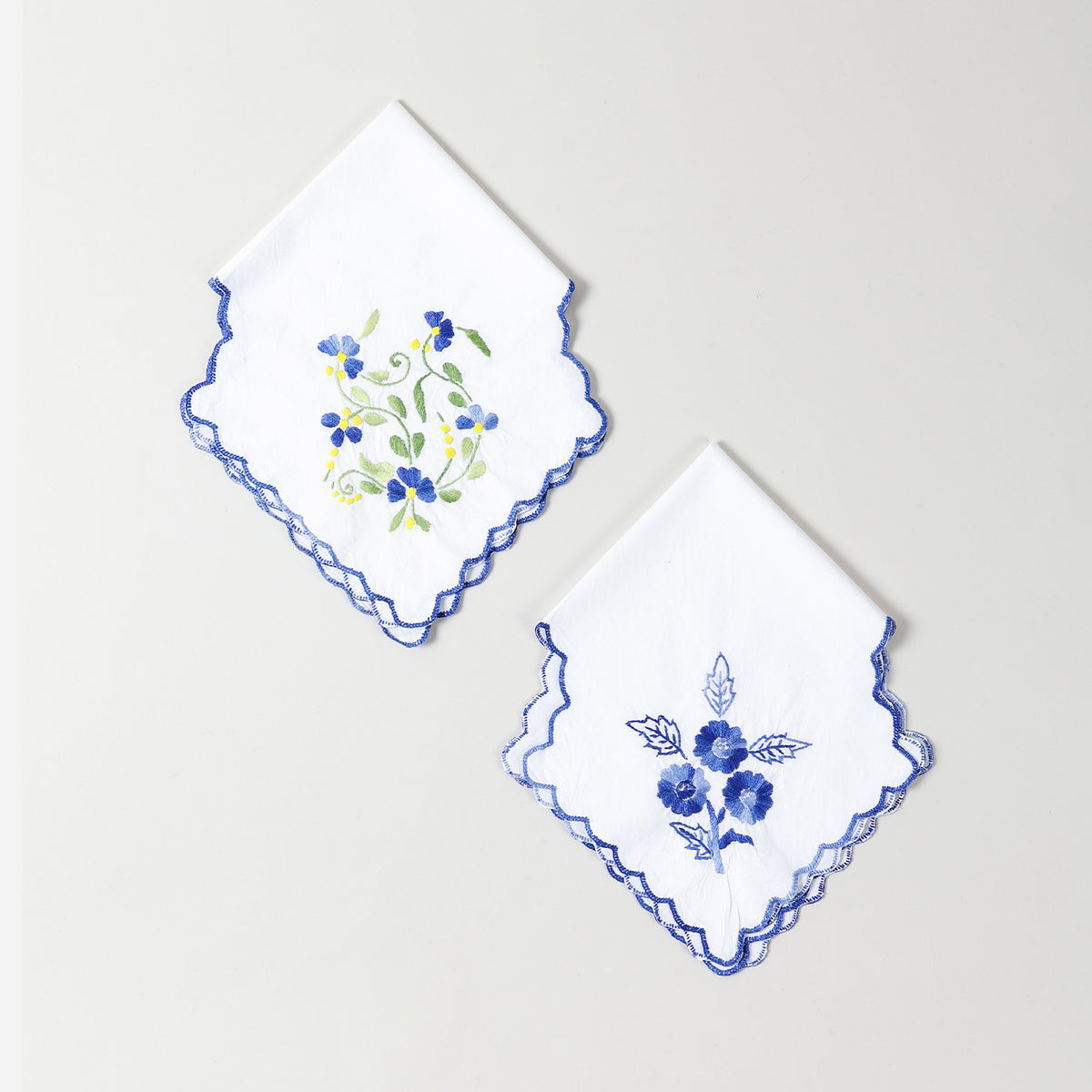 Blue Cornflower Embroidered Chapati Cloth Set of 2