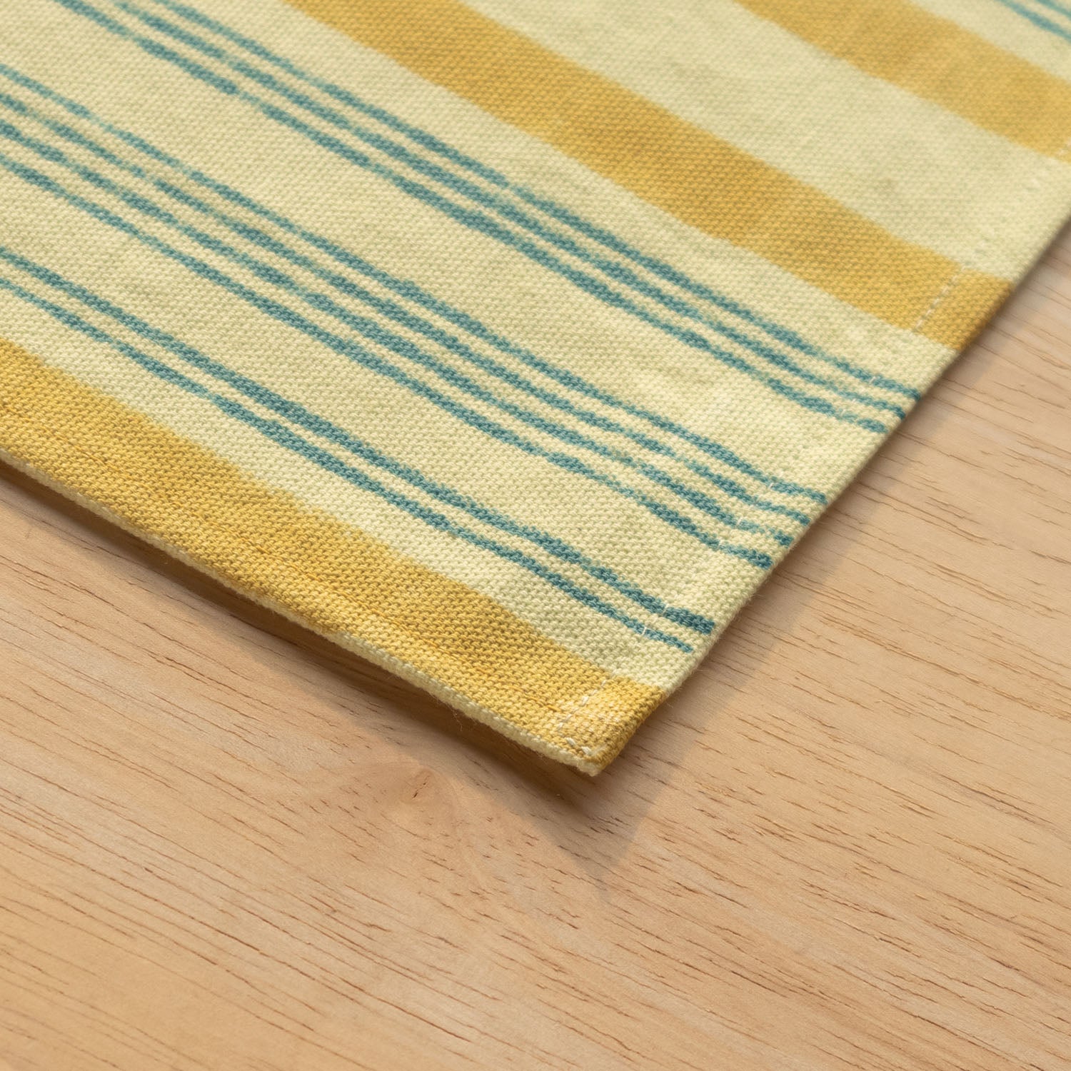 Block Printed Cotton Table Mat in Yellow & Blue Stripes - Set of 2 - 13x18
