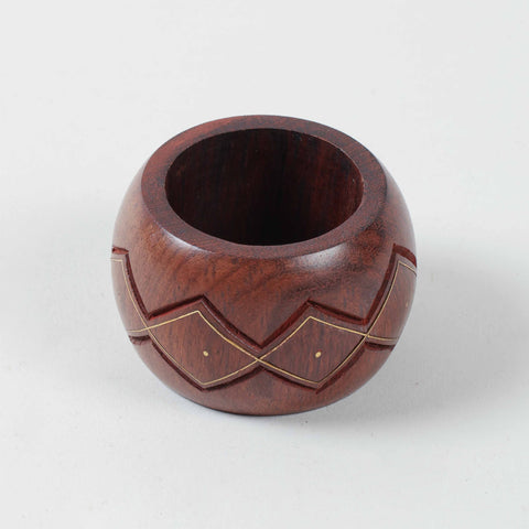 Round Zig-Zac Wooden Napkin Rings Set of 6 with Brass Inlay