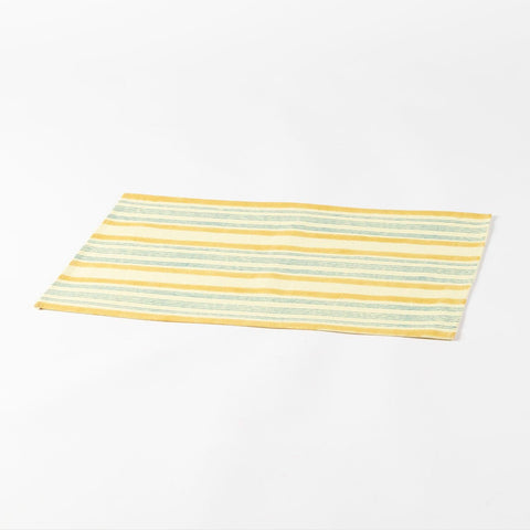 Yellow & Blue Striped Block Printed Table Mats - Eyaas