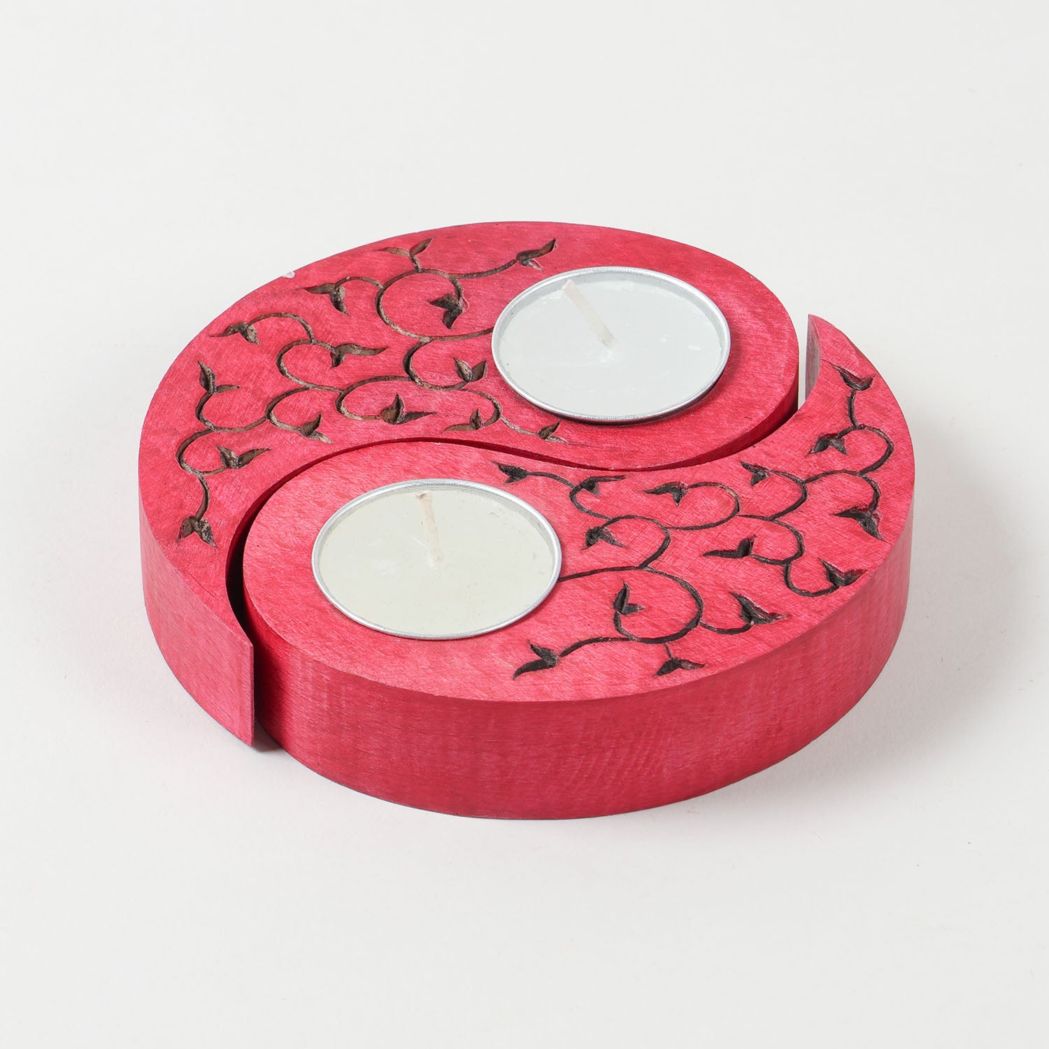 Ying Yang Leaves T-Light Holders Red Set of 2