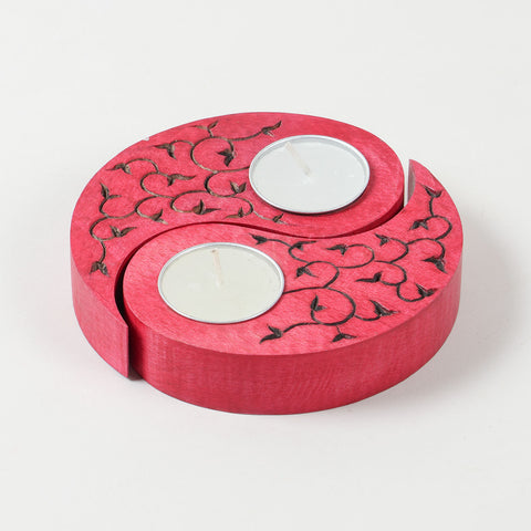 Ying Yang Leaves T-Light Holders Red Set of 2