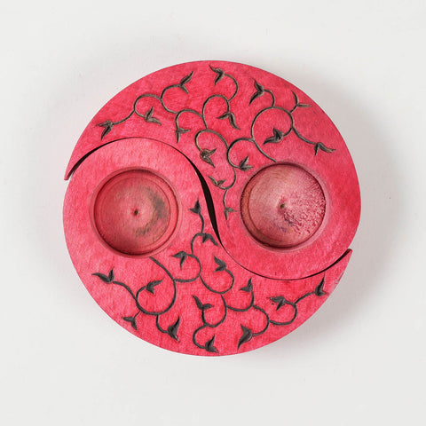 Ying Yang Leaves T-Light Holders Red Set of 2