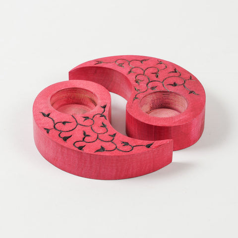 Ying Yang Leaves T-Light Holders Red Set of 2