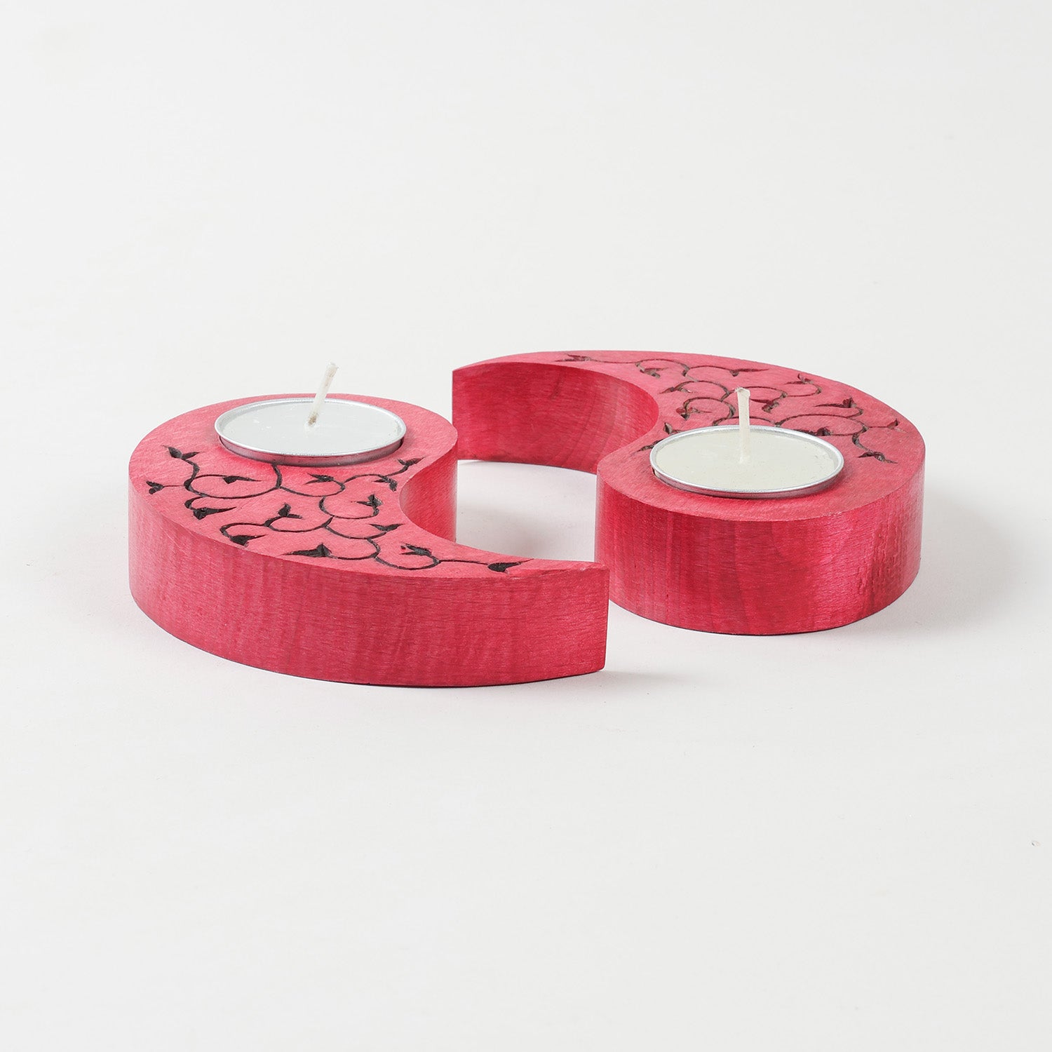 Ying Yang Leaves T-Light Holders Red Set of 2