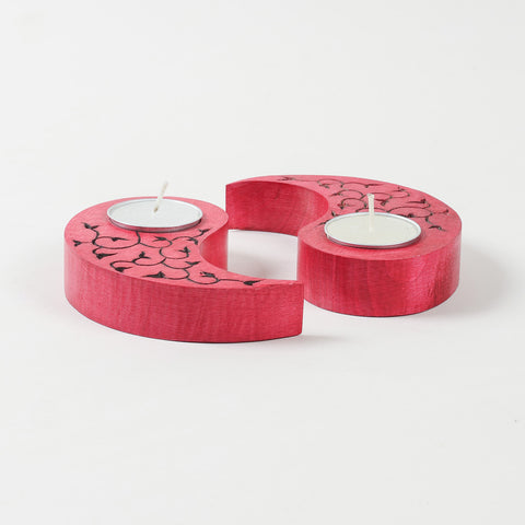 Ying Yang Leaves T-Light Holders Red Set of 2