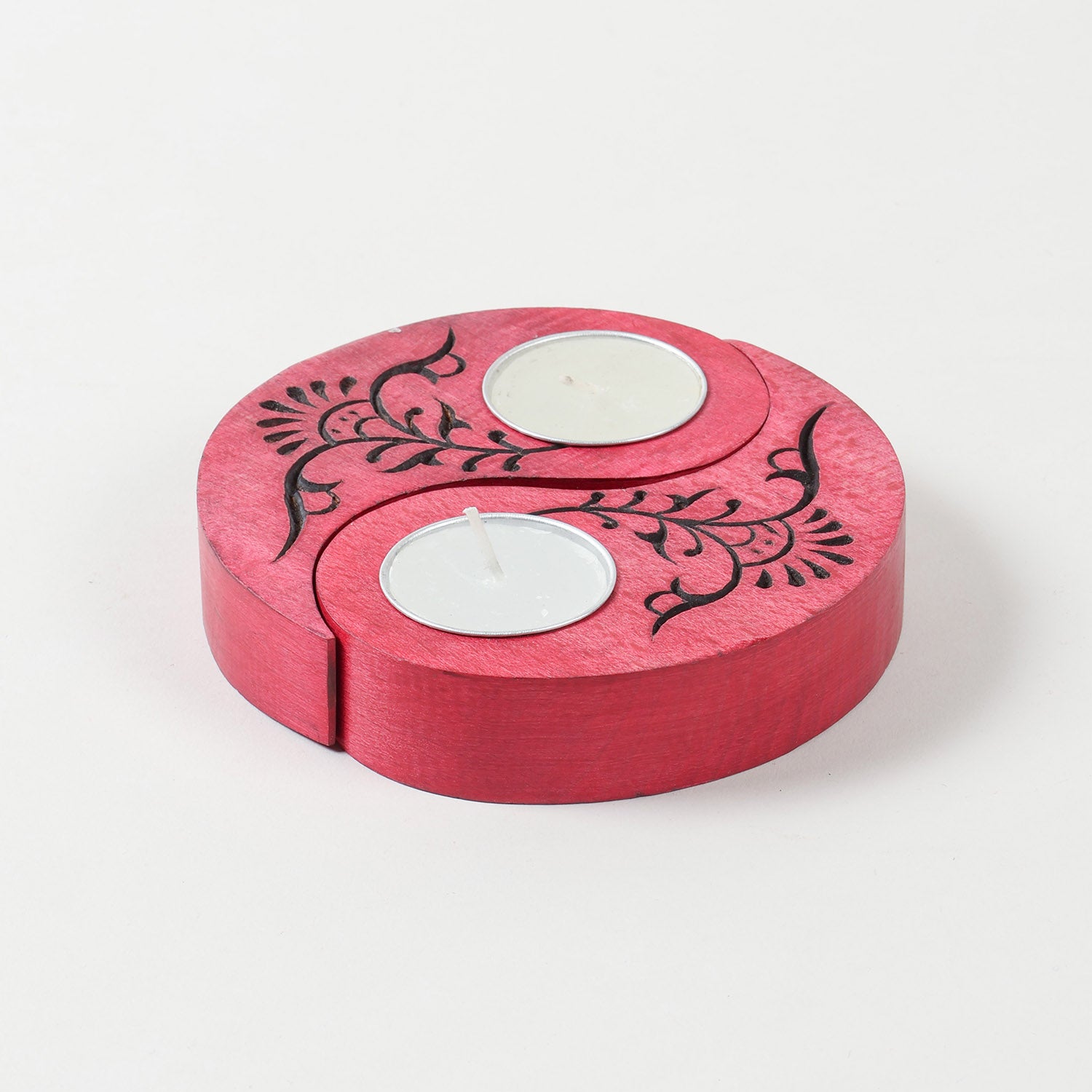 Ying Yang Floral T-Light Holders Red Set of 2