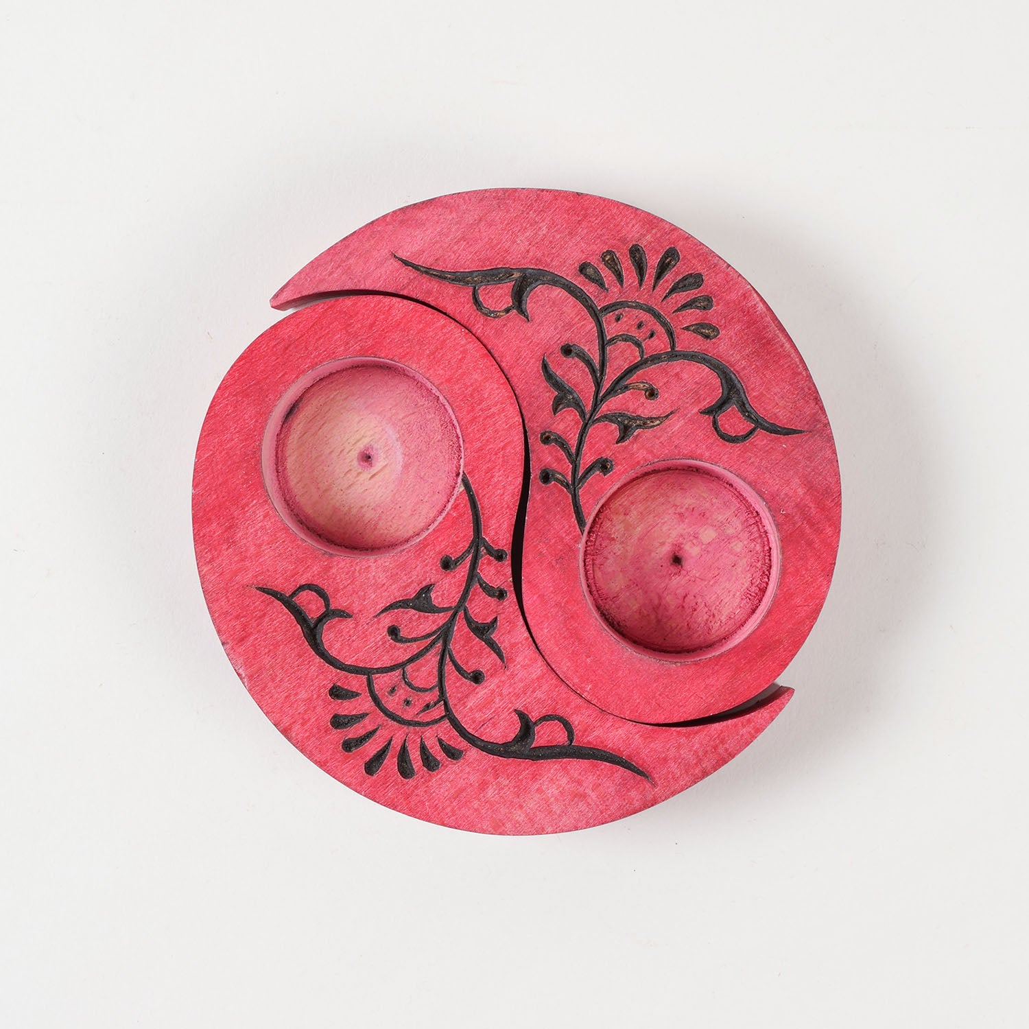 Ying Yang Floral T-Light Holders Red Set of 2