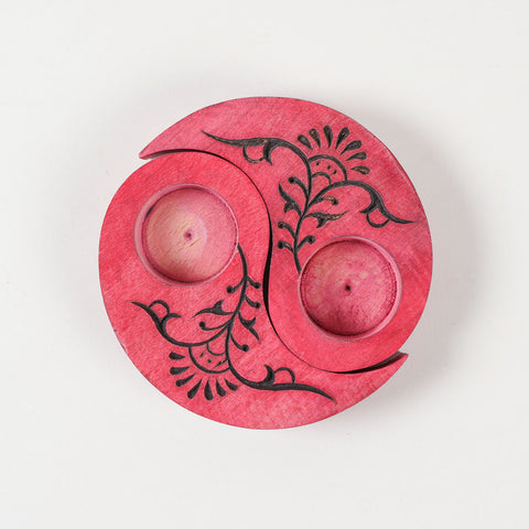 Ying Yang Floral T-Light Holders Red Set of 2