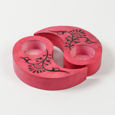 Ying Yang Floral T-Light Holders Red Set of 2