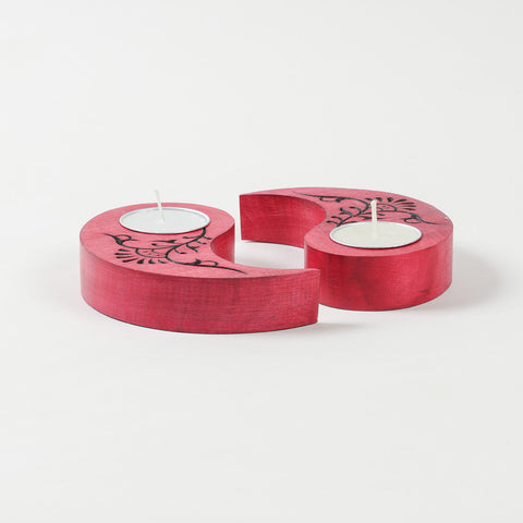 Ying Yang Floral T-Light Holders Red Set of 2