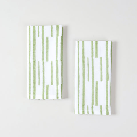 Green Stripe Block Printed Dinner Napkins 18x18