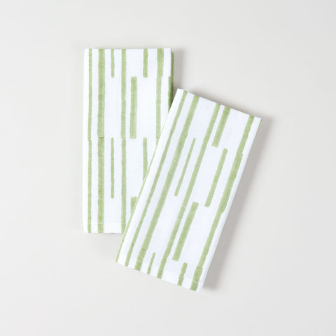 Green Stripe Block Printed Dinner Napkins 18x18