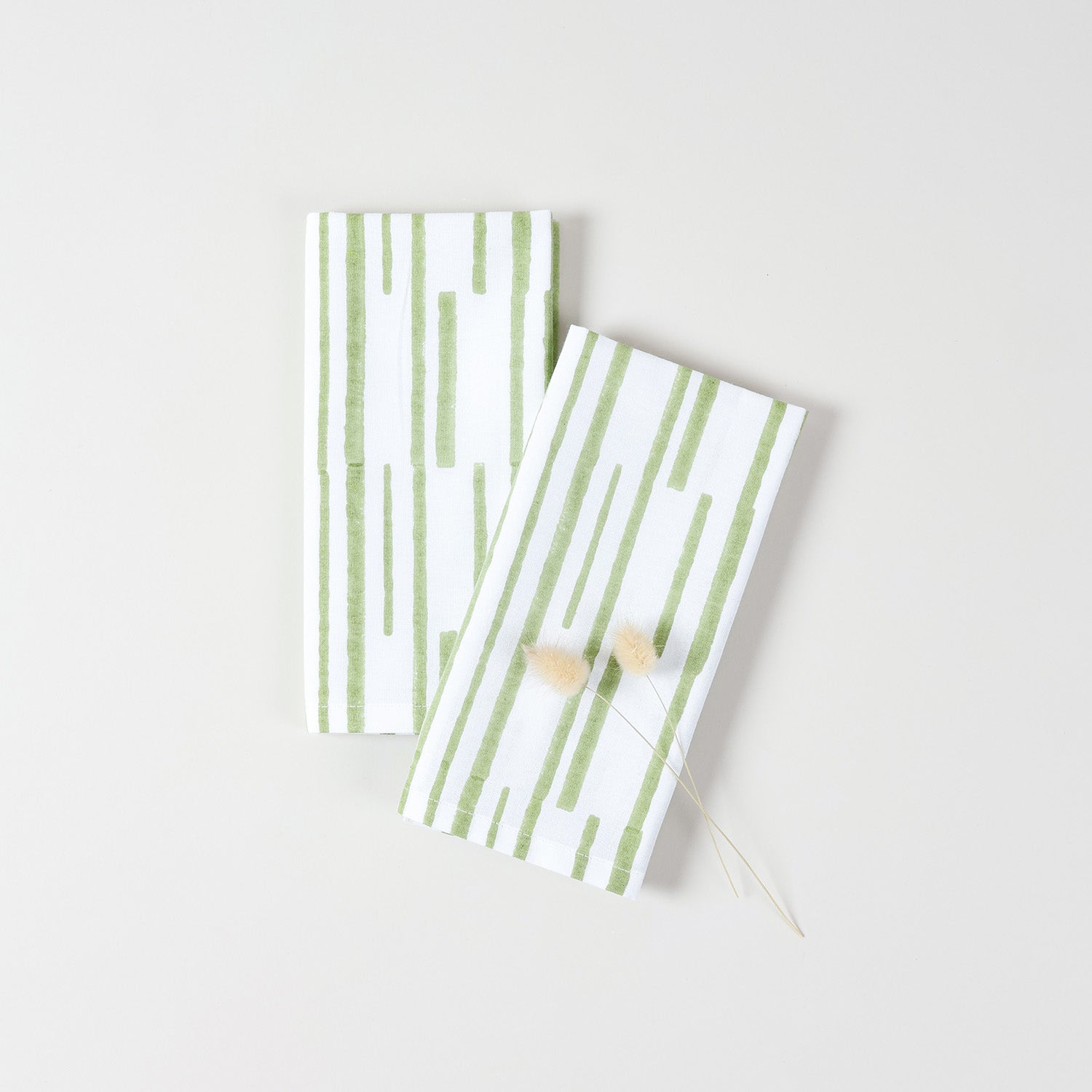 Green Stripe Block Printed Dinner Napkins 18x18