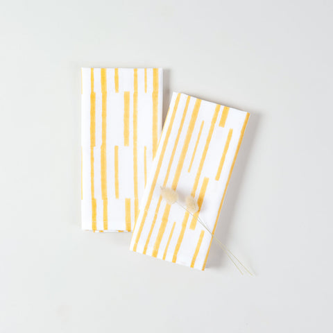 Yellow Stipe Block Printed Dinner Napkins 18x18