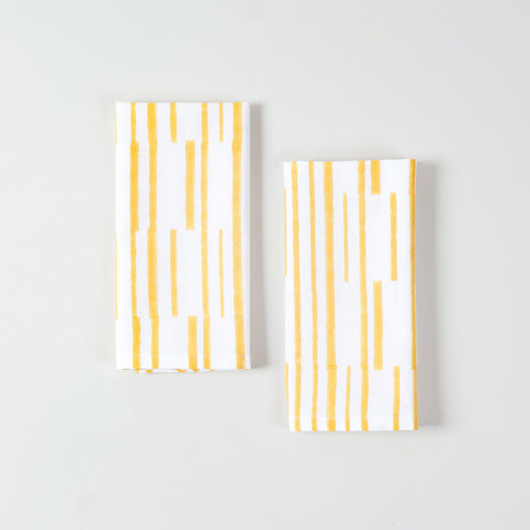 Yellow Stipe Block Printed Dinner Napkins 18x18