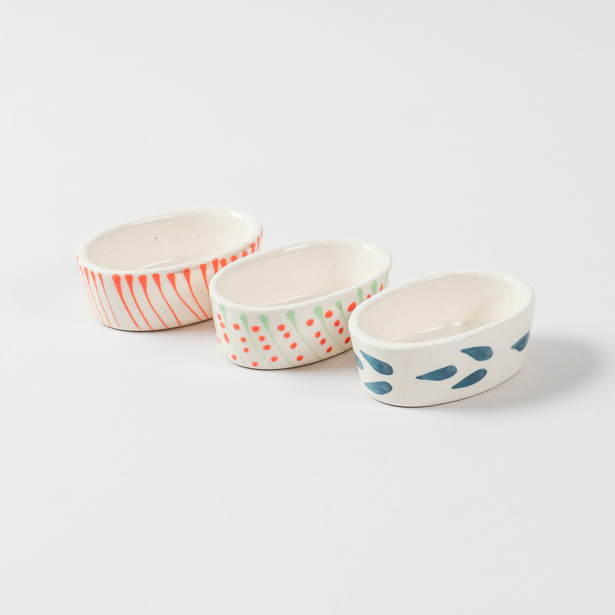 Ceramic Oval Dip Bowls Set of 3 (Multi-Colour)
