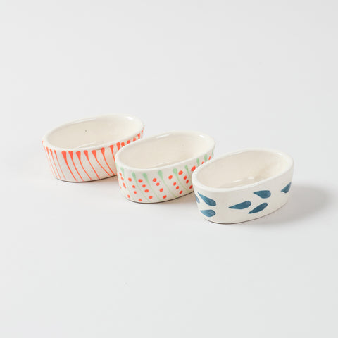 Ceramic Oval Dip Bowls Set of 3 (Multi-Colour)
