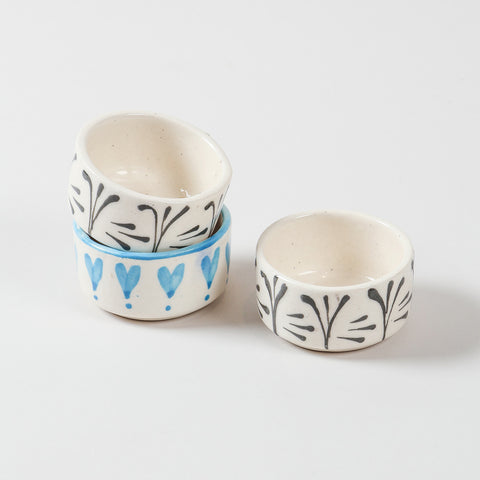 Flat Round Ceramic Dip Bowls Set of 3 (Multi-Colour)