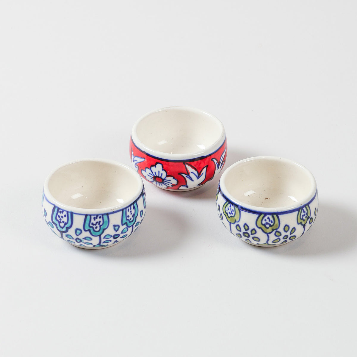 Curved Ceramic Dip Bowls Set of 3 (Multi-Colour)