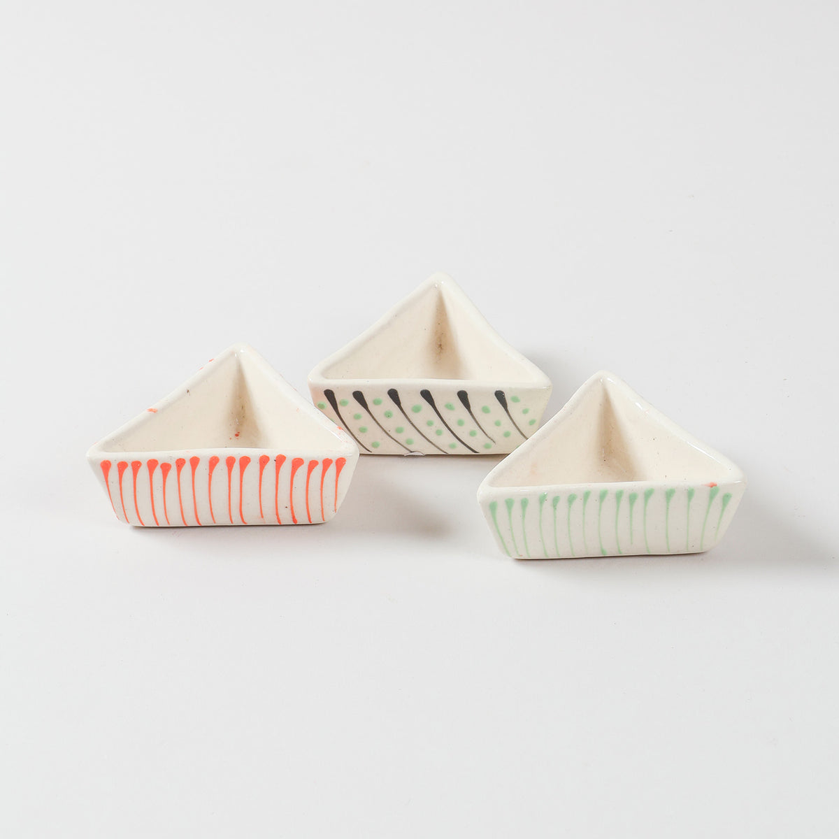 Triangle Ceramic Dip Bowls Set of 3 (Multi-Colour)