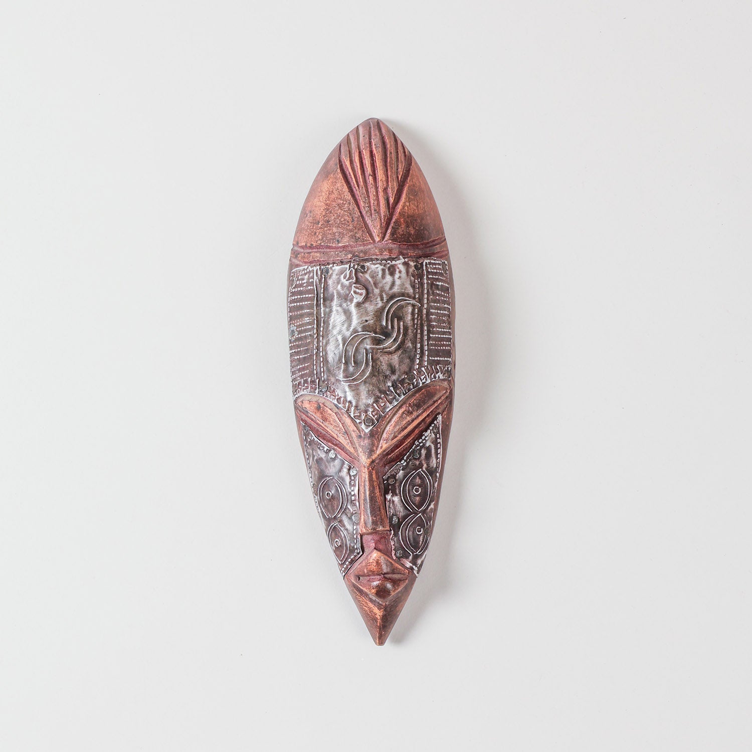 Elongated African Mask with Metal Inlay