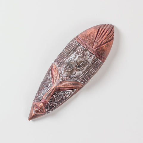 Elongated African Mask with Metal Inlay
