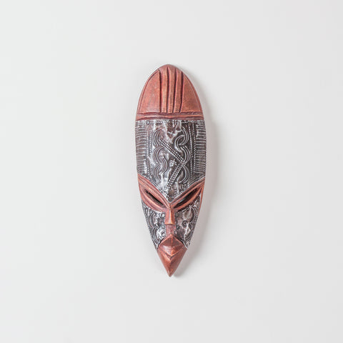 Hand Carved African Tribal Mask with Metal Inlay