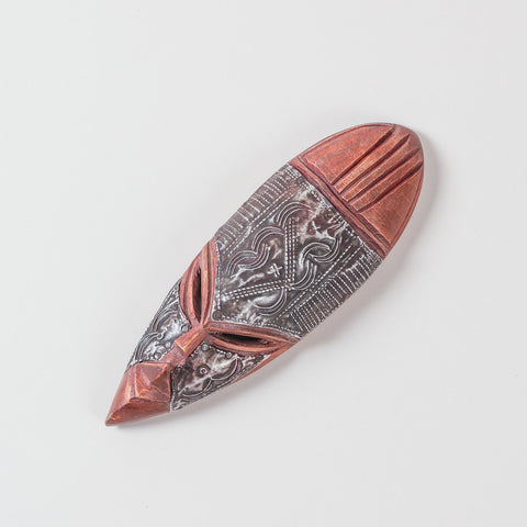 Hand Carved African Tribal Mask with Metal Inlay
