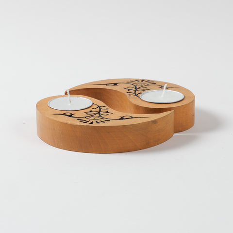 Ying Yang Floral T-Light Holders Yellow Set of 2