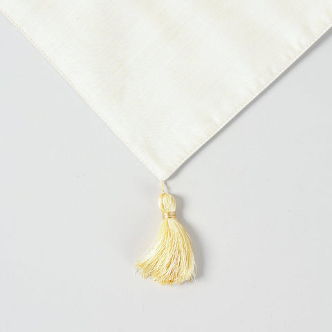 White Chanderi Table Runner with Golden Motifs - Eyaas