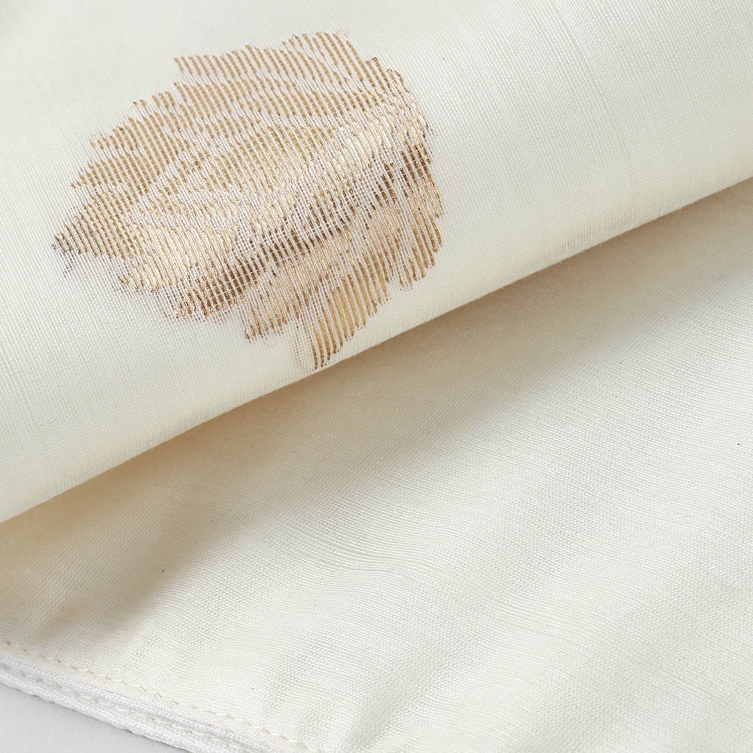 White Chanderi Handwoven Table Runner with Golden Motifs