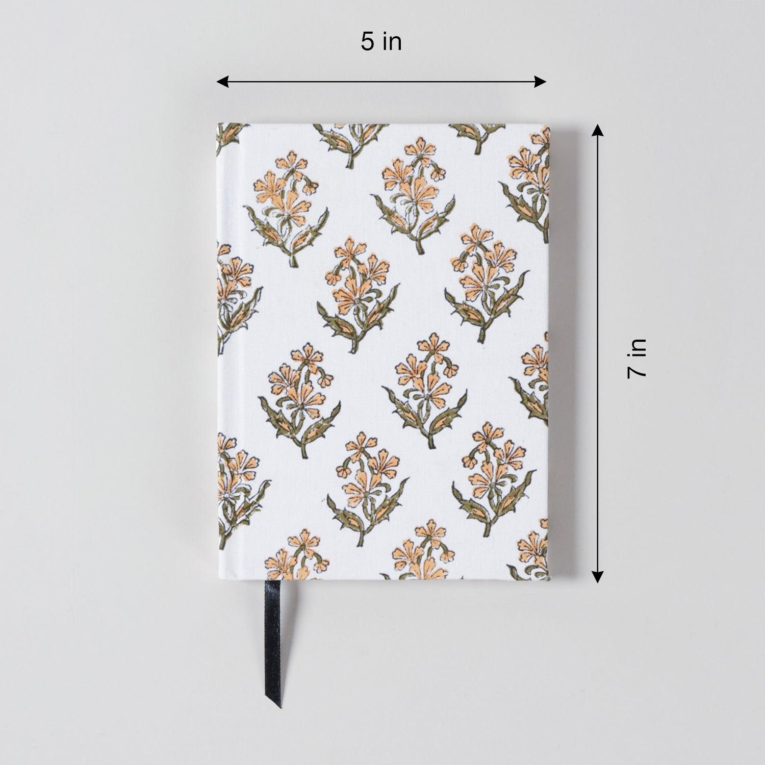 Block Printed Handmade Diary, White - Eyaas