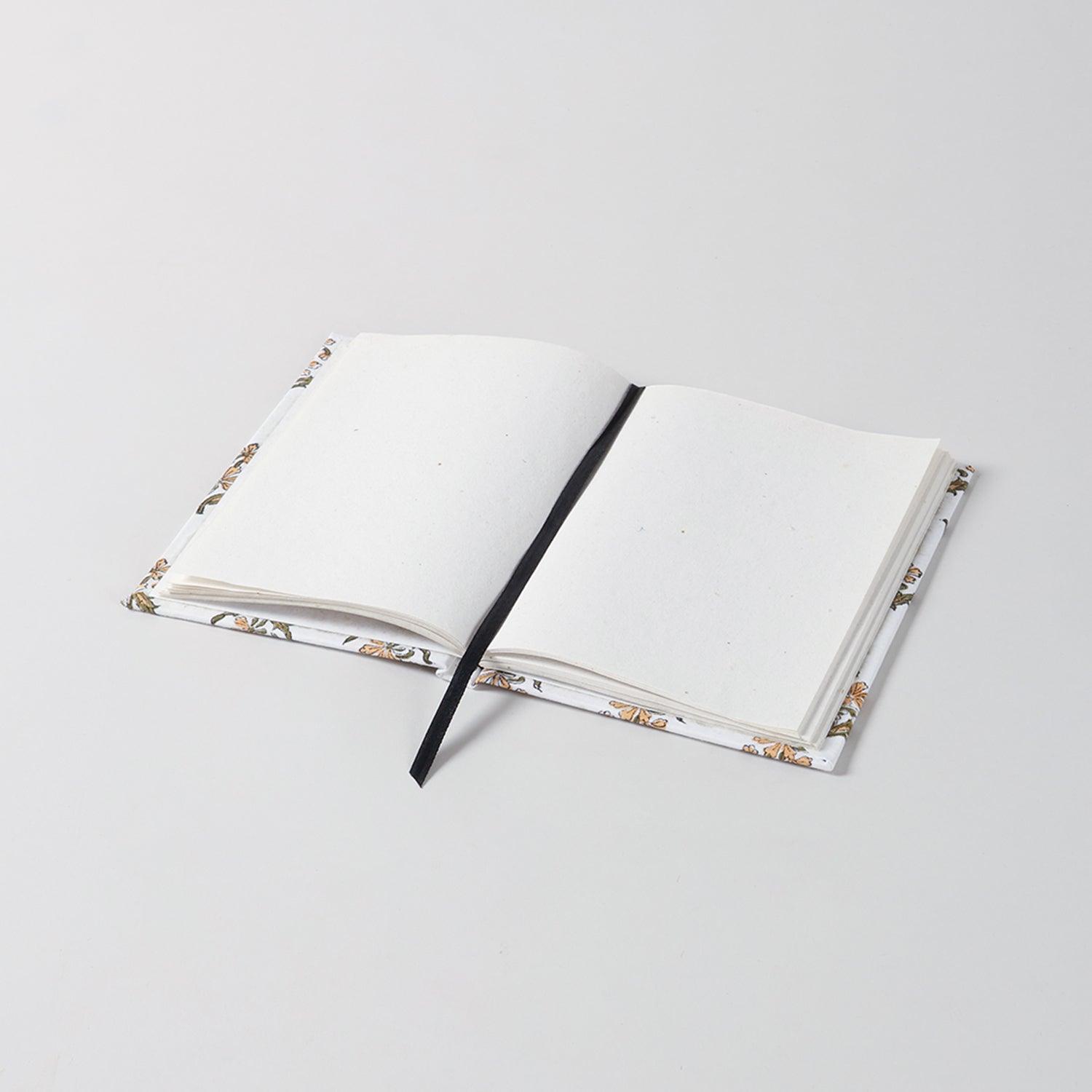 Block Printed Handmade Diary, White - Eyaas