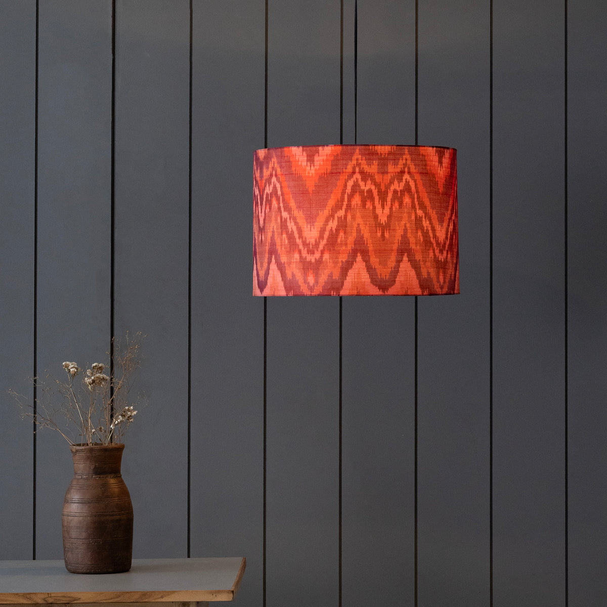 Handwoven Ikat Pendant Lampshade - Red
